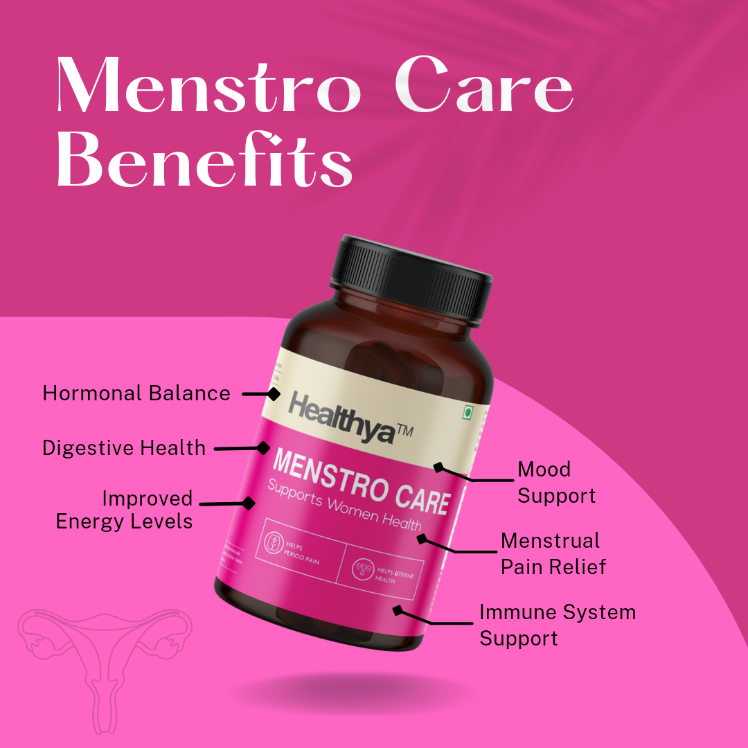 Healthya Menstro Care 100% Ayurvedic 60 Capsules, Relief From Period Pain, Cramps, Menstural Pain, Better Mood