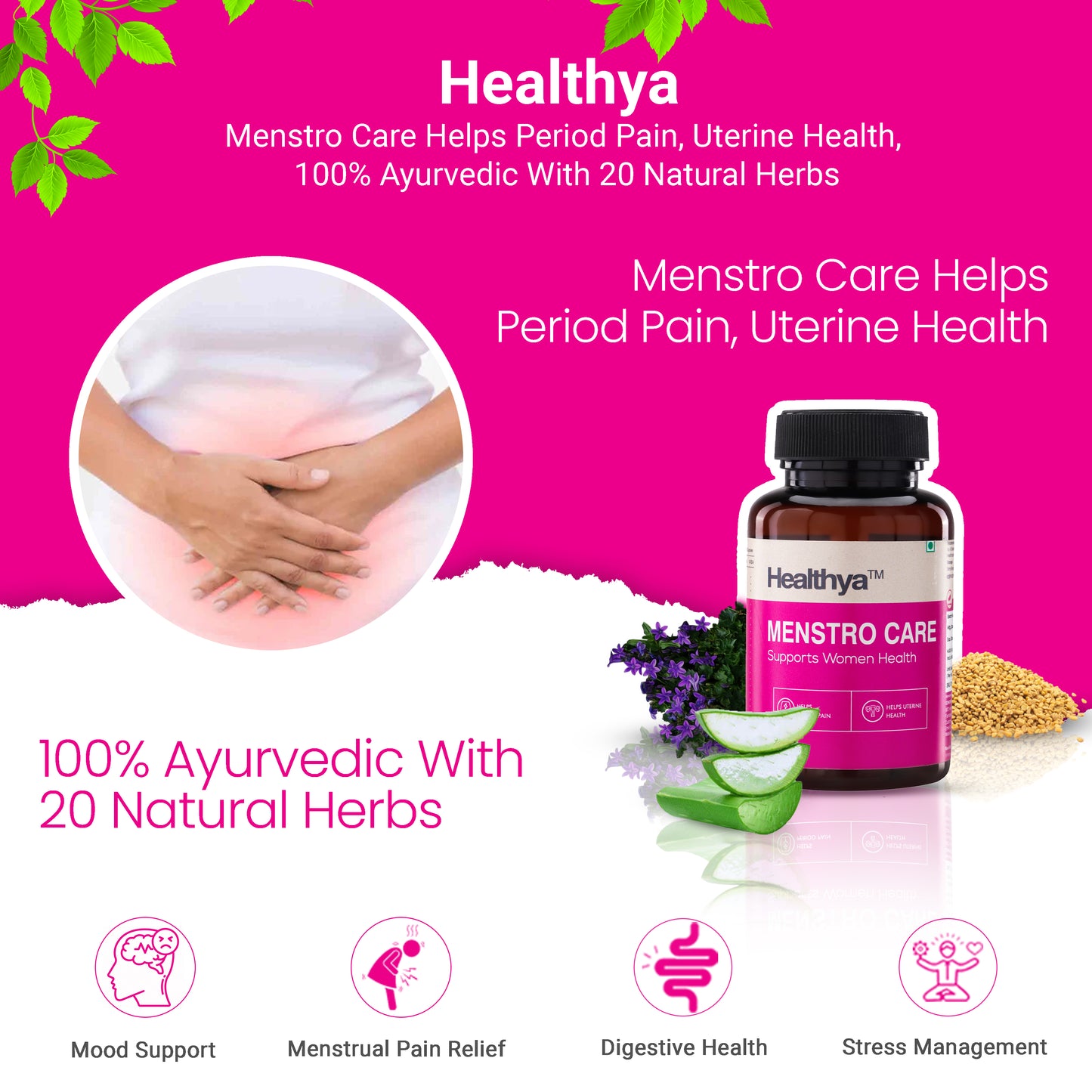 Healthya Menstro Care 100% Ayurvedic 60 Capsules, Relief From Period Pain, Cramps, Menstural Pain, Better Mood
