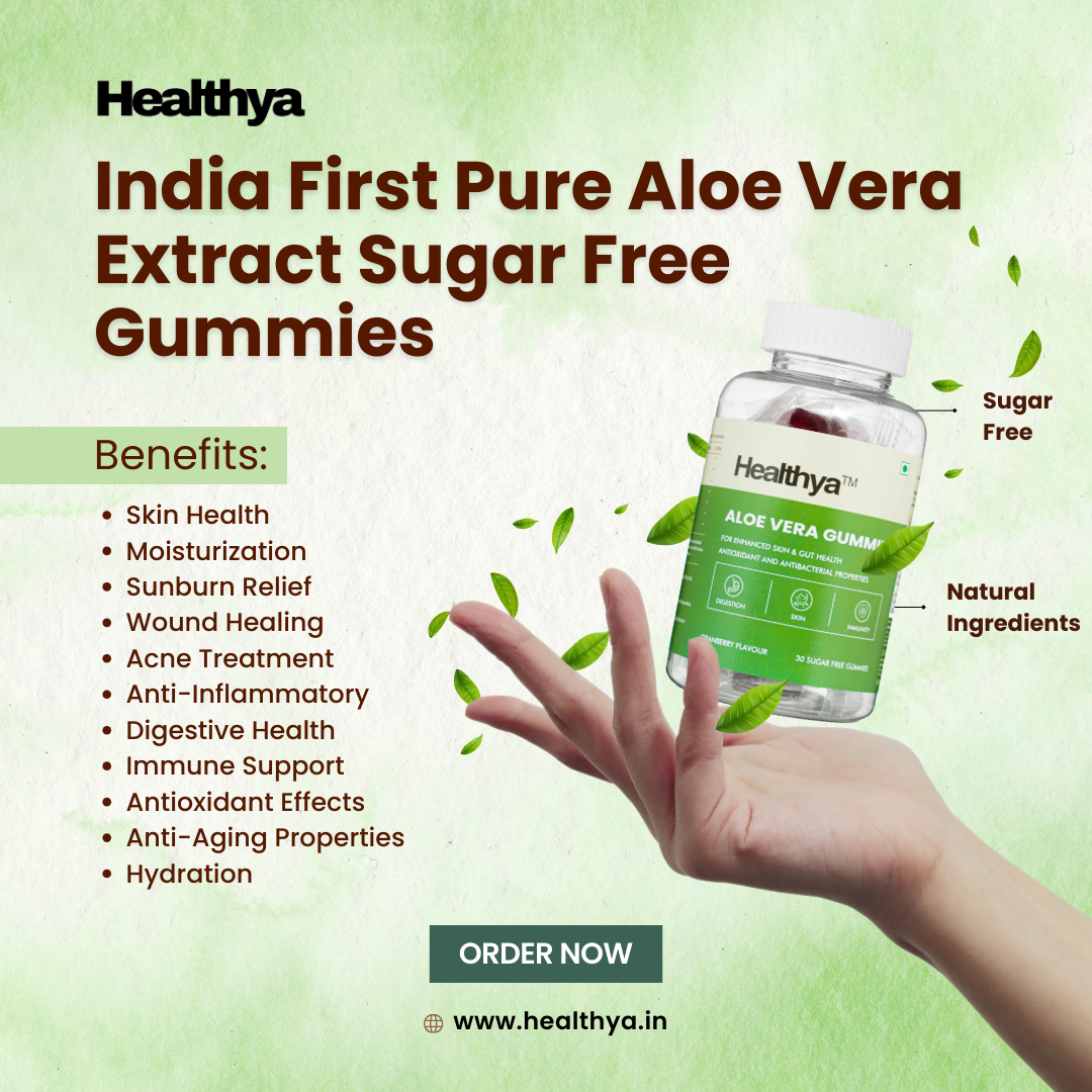 Healthya Aloe Vera Sugar Free Power Gummies 30 100% Natural With Pure Aloe Vera Extract