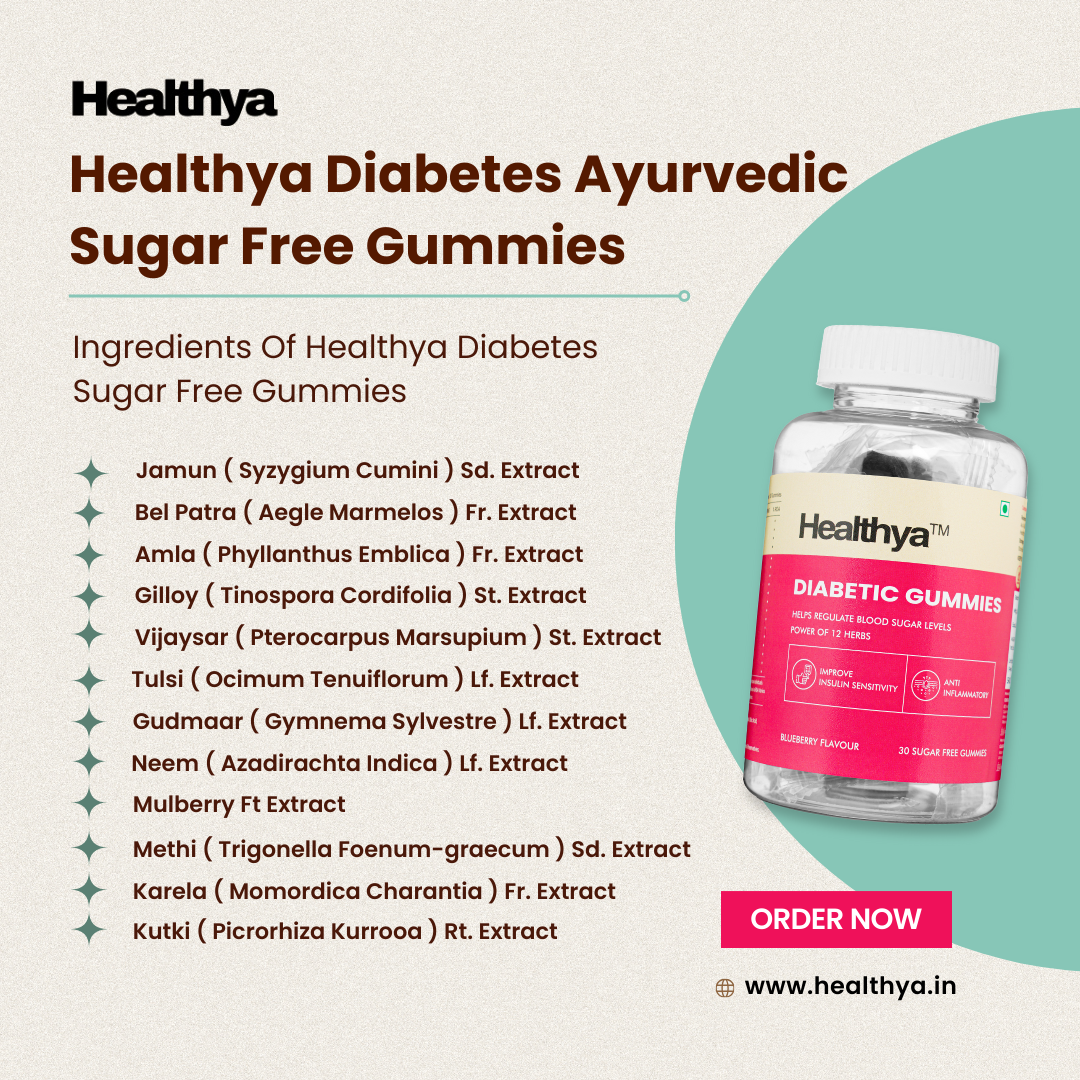 Healthya Diabetes Ayurvedic Sugar Free Gummies 12 Ayurvedic Herbs, Blood Sugar Control Gummies - 30 Pack