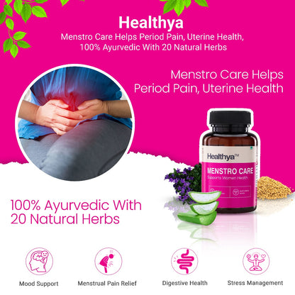 Healthya Menstro Care 100% Ayurvedic 60 Capsules, Relief From Period Pain, Cramps, Menstural Pain, Better Mood
