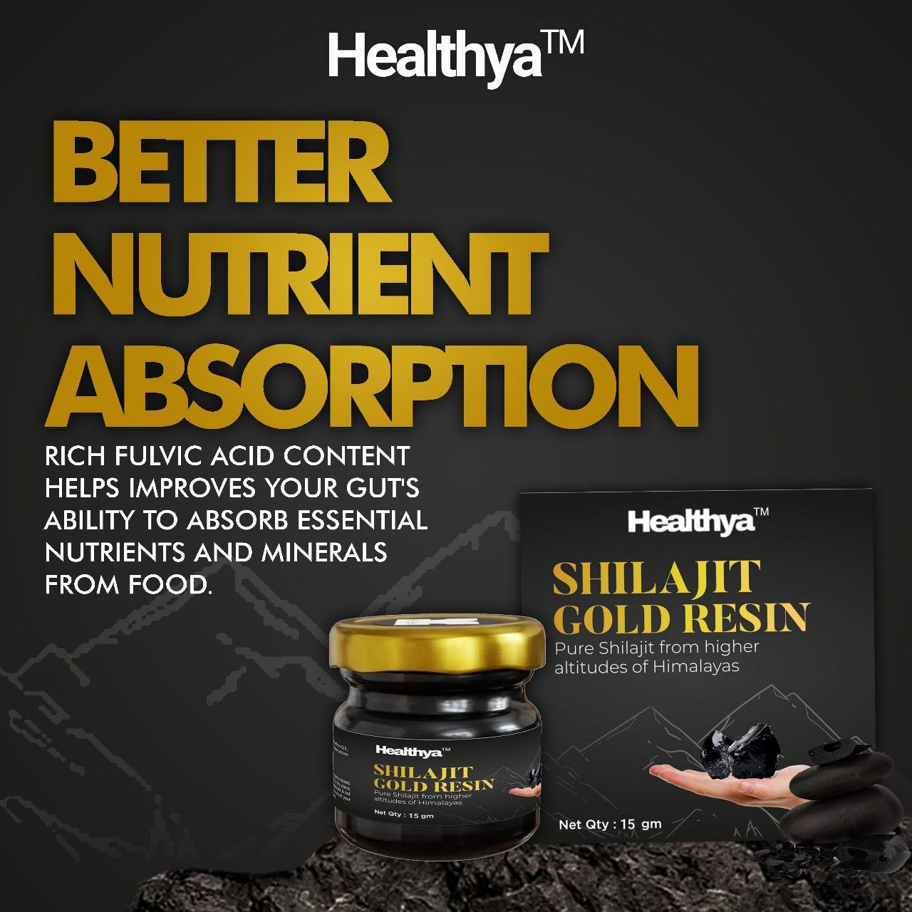 Healthya Pure Shilajit Resin Gold Extract 100% Pure 15 Grams Bottle