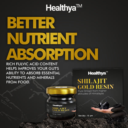 Healthya Pure Shilajit Resin Gold Extract 100% Pure 15 Grams Bottle