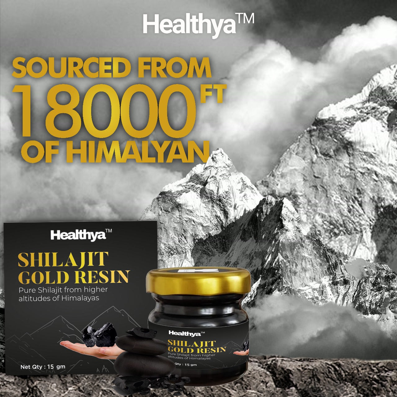 Healthya Pure Shilajit Resin Gold Extract 100% Pure 15 Grams Bottle