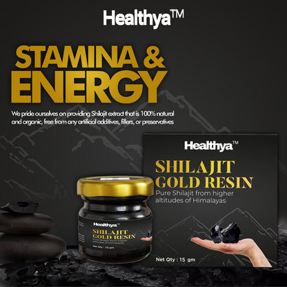 Healthya Pure Shilajit Resin Gold Extract 100% Pure 15 Grams Bottle